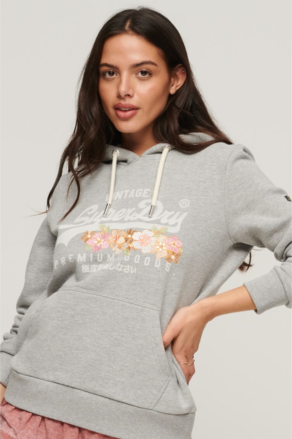 Худи Vintage Logo Premium Goods с цветочным мотивом Superdry, серый