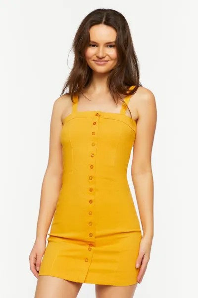 Мини-платье из саржи-сарафана Forever 21, горчичный
