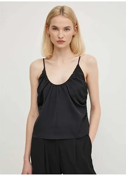 Черная женская майка с классическим воротником 51MGLH016 Sisley, черный