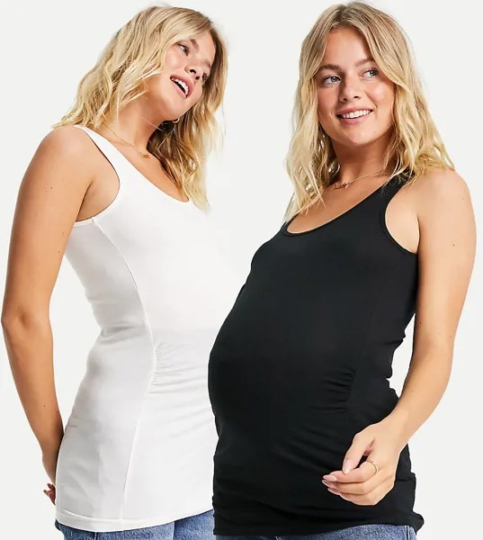 Набор из 2 базовых маек черного и белого цвета из смесового органического хлопка Mamalicious Maternity-Многоцветный