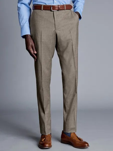 Костюмные брюки узкого кроя из итальянской шерсти Charles Tyrwhitt, серо-коричневый