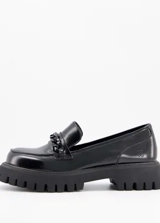 Черные лоферы из экокожи на толстой подошве с металлической отделкой Koi Footwear-Черный цвет