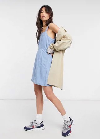 Голубой выбеленный сарафан мини из мягкого денима ASOS DESIGN