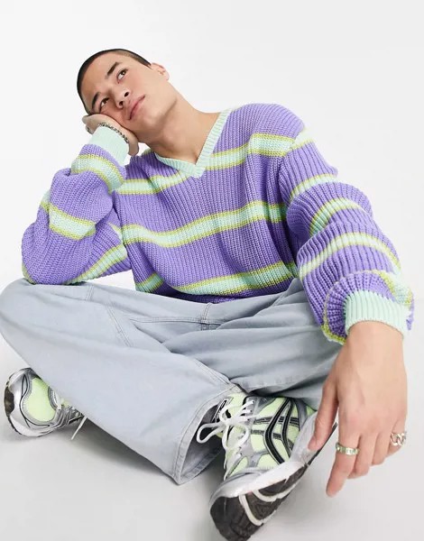 Вязаный джемпер в полоску желтого и фиолетового цветов ASOS DESIGN-Фиолетовый цвет