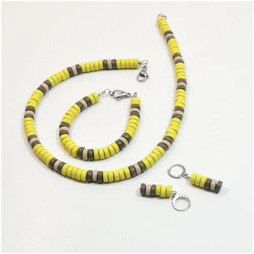 Комплект бижутерии Tularmodel: браслет, чокер, серьги, размер браслета 17 см, размер колье/цепочки 44 см, желтый