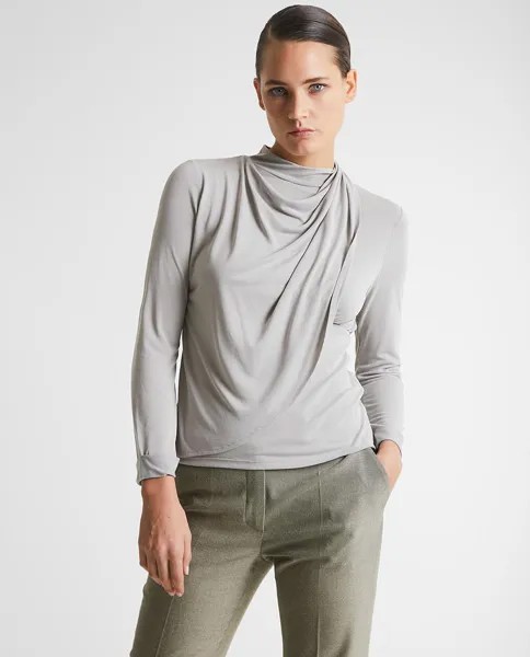 Женская блузка с длинными рукавами и драпировкой по центру Trucco, серый