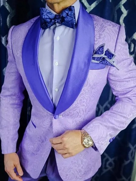 Новый стиль смокинг для жениха сиреневый шаль атласный отворот мужские костюмы 2 штуки Свадьба жениха (пиджак + брюки + галстук) D117