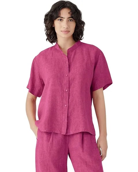 Рубашка Eileen Fisher Mandarin Collar Short Sleeve, цвет Geranium