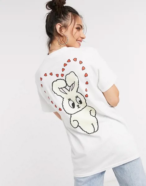 Свободная футболка с принтом кролика на спине New Love Club-Белый