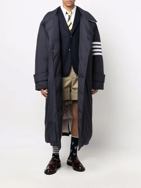 Thom Browne утепленное пальто с полосками 4-Bar, синий