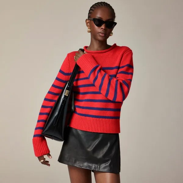 Свитер-Водолазка из хлопка Heritage в полоску J.Crew, красный