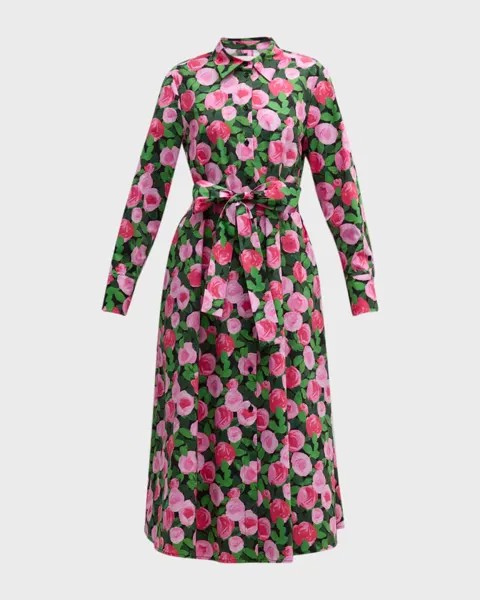 Платье-рубашка с цветочным принтом, воротником и поясом на талии Carolina Herrera