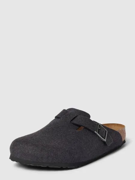 Шлепанцы с пряжкой металлик, модель Boston Birkenstock, антрацит