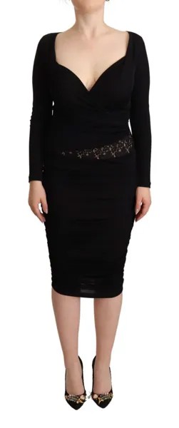 Платье GF FERRE, черное, с длинными рукавами, с вырезом в форме сердца, миди IT40/US6/S $600