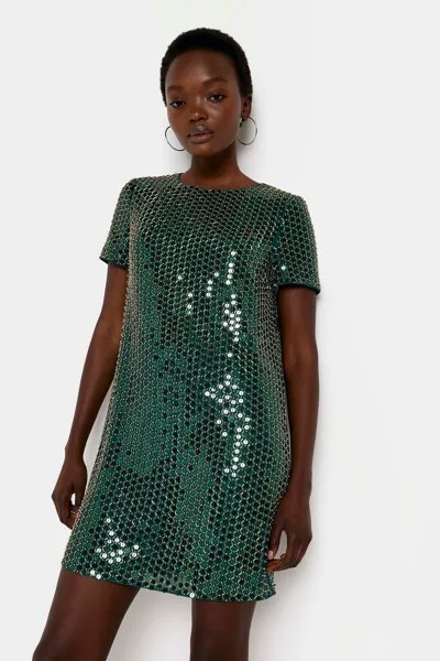 Платье с пайетками и короткими рукавами River Island, зеленый