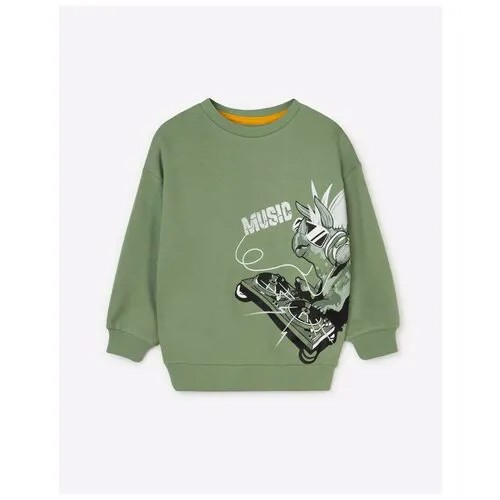 Зелёный свитшот oversize с динозавром для мальчика Gloria Jeans, размер 18-24мес/92