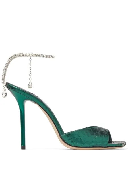 Jimmy Choo босоножки Saeda 100 с тиснением под змеиную кожу, зеленый