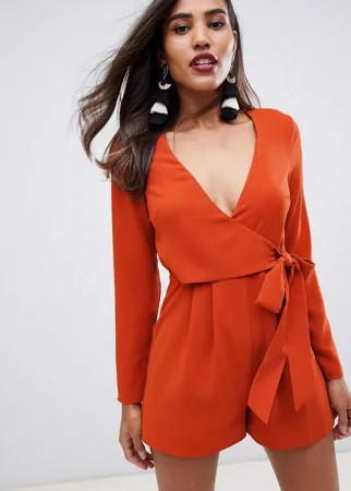 Ромпер с запахом и завязкой сбоку ASOS DESIGN-Коричневый