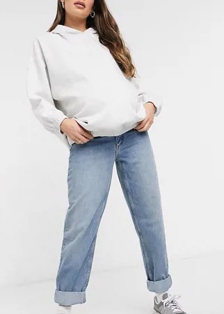 Свободные выбеленные джинсы в винтажном стиле с завышенной талией и эластичными вставками по бокам ASOS DESIGN Maternity-Синий