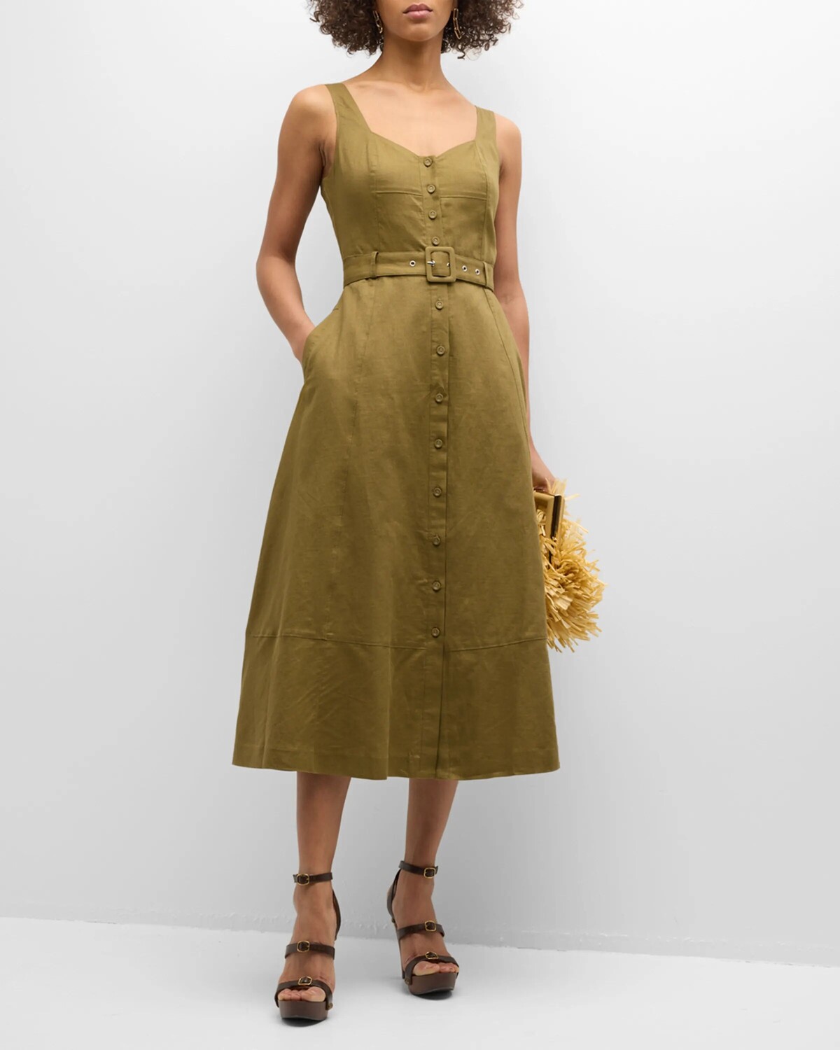 Платье миди Arienne с пуговицами спереди PAIGE, цвет Military Green