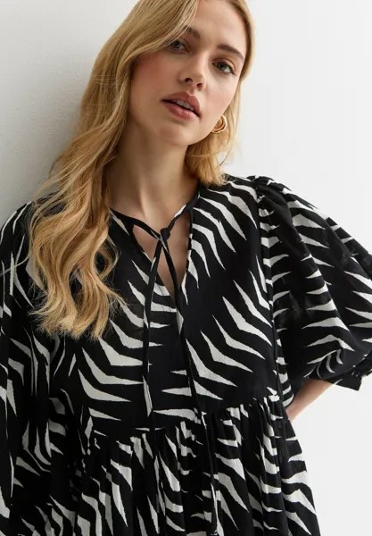 Повседневное платье Abstract Print V Neck Mini New Look, черный