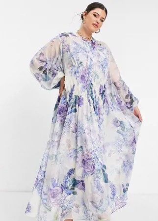 Присборенное спереди платье макси с цветочным принтом ASOS EDITION Curve-Разноцветный