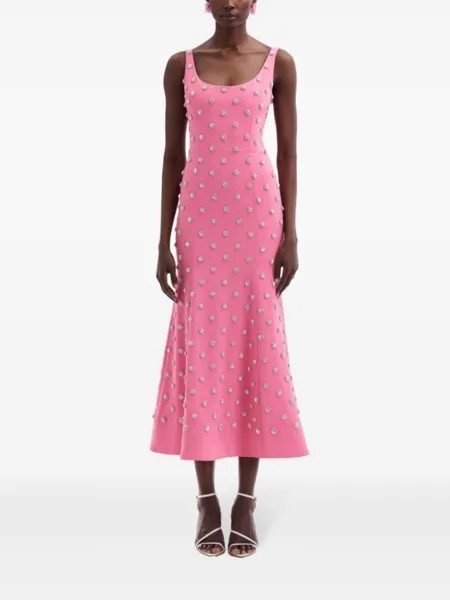 Oscar de la Renta платье миди с кристаллами, розовый