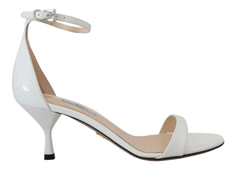 PRADA Shoes Белые кожаные босоножки Vernice на каблуке с ремешком на щиколотке EU37 / US6,5 850usd