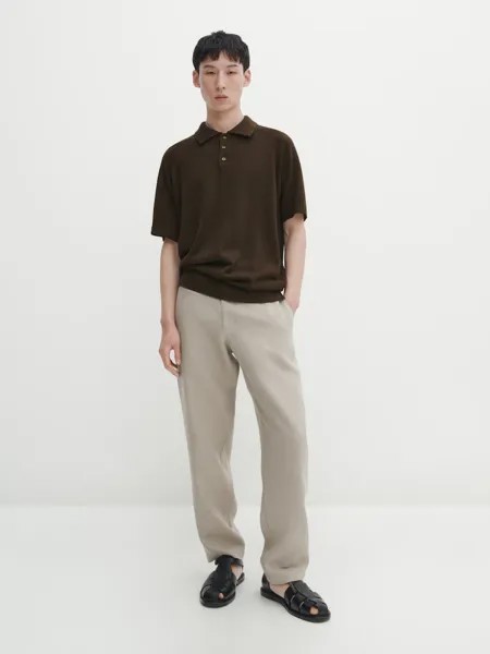 Трикотажная рубашка-поло с короткими рукавами Massimo Dutti, серый