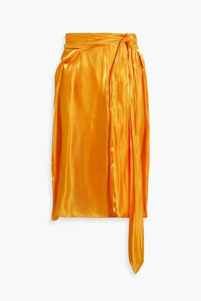 Атласная юбка с драпировкой и сборками на запахе Dries Van Noten, оранжевый