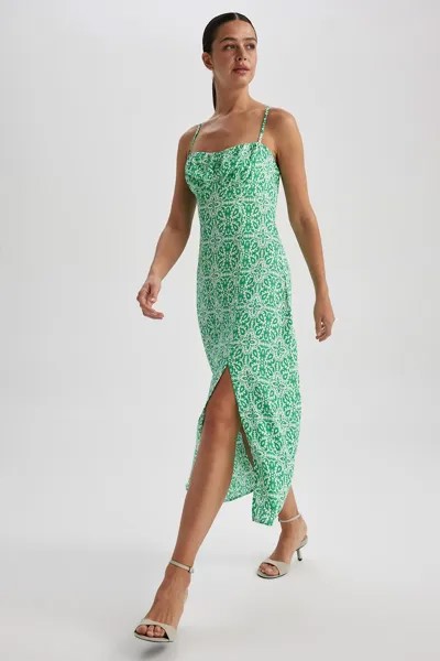 Платье с узором и разрезом по бокам Defacto, зеленый