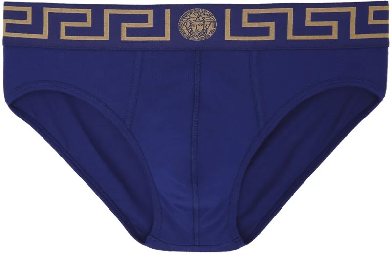 Синие трусы с каймой Greca Versace Underwear