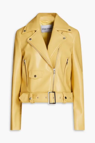 Байкерская куртка Esmeralda из искусственной кожи с поясом Stand Studio, пастельно-желтый