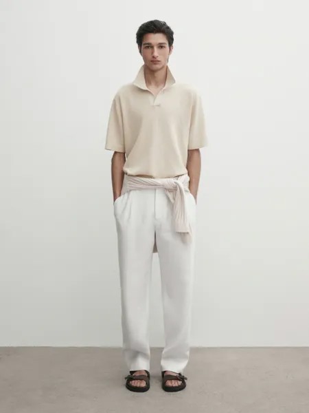 Трикотажная рубашка-поло с короткими рукавами Massimo Dutti, бежевый