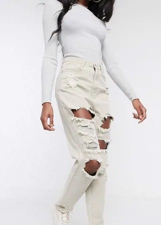 Светло-бежевые джинсы в винтажном стиле с рваной отделкой Missguided Tall-Neutral