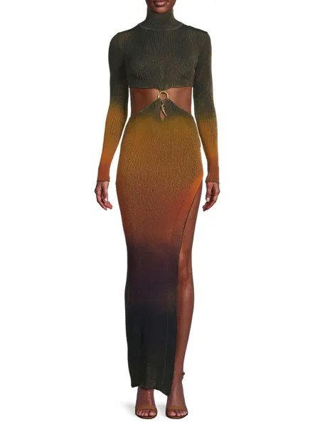 Платье макси с металлизированным ребристым вырезом и вырезом Roberto Cavalli, цвет Multi