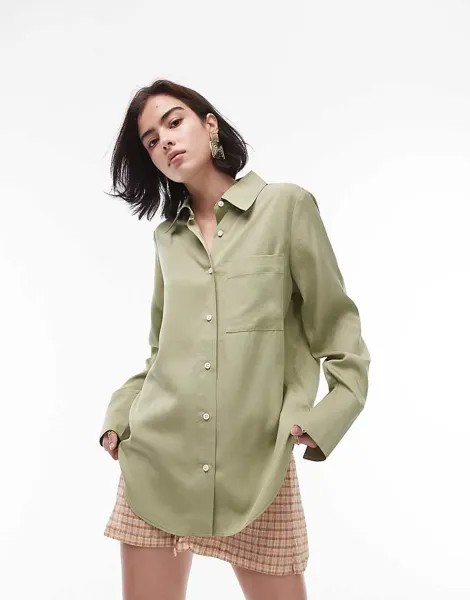 Topshop — рубашка оверсайз цвета хаки с контрастными пуговицами