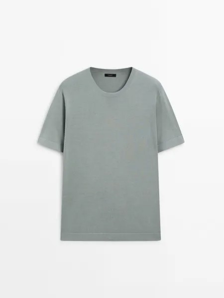 Трикотажная футболка с круглым вырезом и короткими рукавами Massimo Dutti, голубой