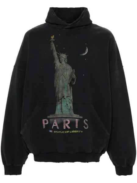 Balenciaga худи Paris Liberty с эффектом потертости, черный