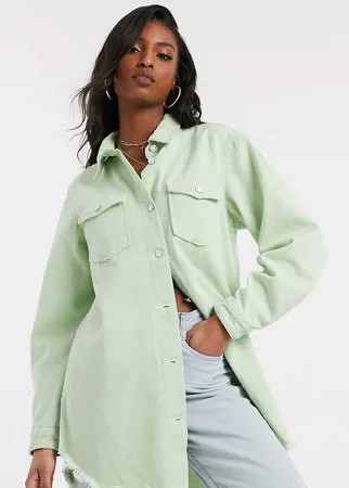 Светло-бирюзовая джинсовая рубашка в стиле oversized с необработанной нижней кромкой Missguided Tall-Зеленый цвет