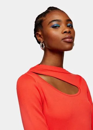 Красный лонгслив с вырезом Topshop