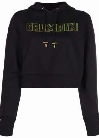 Balmain укороченное худи с тисненым логотипом