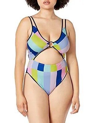 Женский цельный купальник Bikini Lab с высоким вырезом, розовый/в полоску Prism, XL