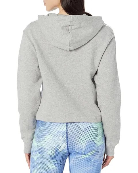 Худи Adidas Essentials 3-Stripes French Terry Cropped Hoodie, цвет Medium Grey Heather/White