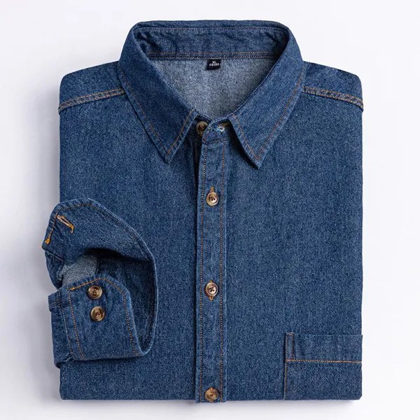 Мужская джинсовая ткань с длинным рукавом хлопковая рубашка Джинсовые повседневные рубашки Мужской досуг