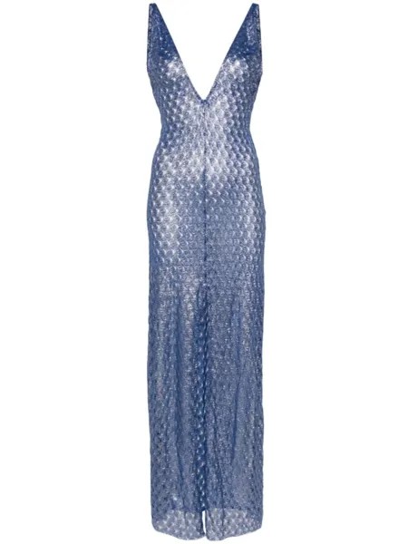 Missoni платье макси в технике кроше, синий