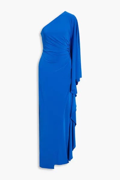 Платье Ellen из эластичного джерси с одним рукавом и драпировкой HALSTON, синий