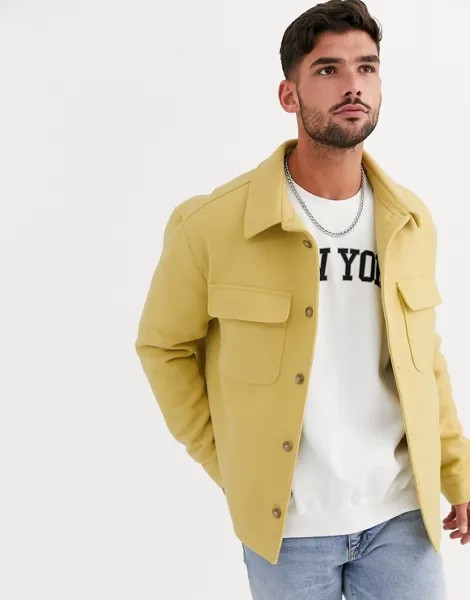 Желтая куртка с добавлением шерсти ASOS DESIGN-Зеленый