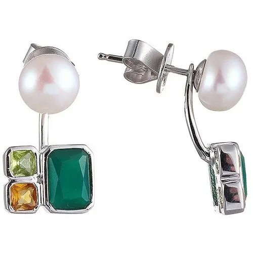 Серьги ELEMENT47, серебро, 925 проба, агат, жемчуг, цитрин, перидот