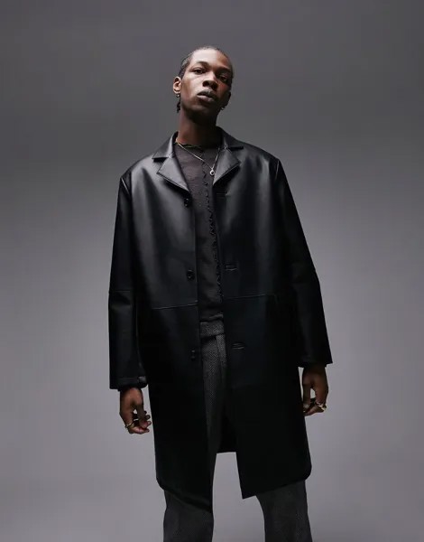 Topman - Черное длинное пальто из искусственной кожи